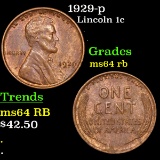 1929-p Lincoln Cent 1c Grades Choice Unc RB