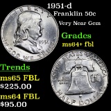 1951-d Franklin Half Dollar 50c Grades Choice Unc+ FBL