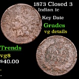 1873 Closed 3 Indian Cent 1c Grades vg details