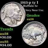 1913-p ty I Buffalo Nickel 5c Grades Choice AU/BU Slider