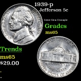 1939-p Jefferson Nickel 5c Grades GEM Unc