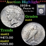 ***Auction Highlight*** 1928-s Peace Dollar $1 Graded Select Unc By USCG (fc)