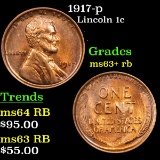 1917-p Lincoln Cent 1c Grades Select+ Unc RB
