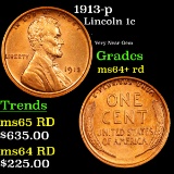 1913-p Lincoln Cent 1c Grades Choice+ Unc RD