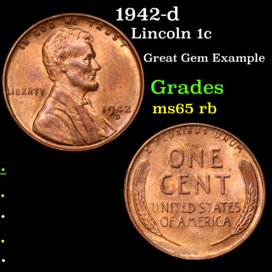 1942-d Lincoln Cent 1c Grades GEM Unc RB