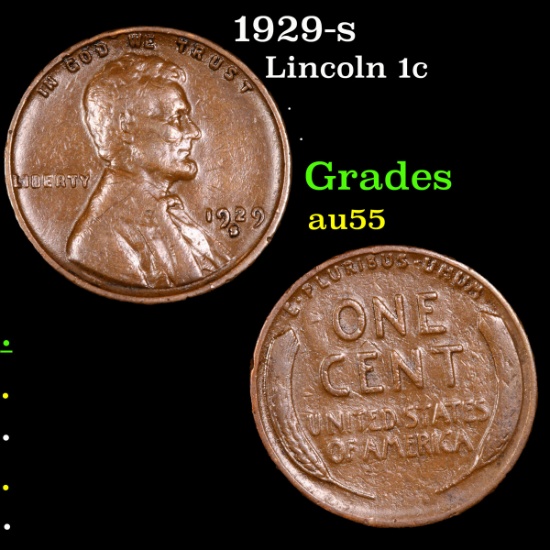 1929-s Lincoln Cent 1c Grades Choice AU