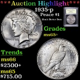 ***Auction Highlight*** 1935-p Peace Dollar $1 Graded GEM+ Unc By USCG (fc)