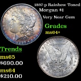 1897-p Rainbow Toned Morgan Dollar $1 Grades Choice+ Unc