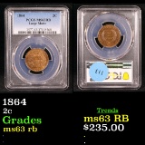 PCGS 1864 Two Cent Piece 2c Graded ms63 rb By PCGS