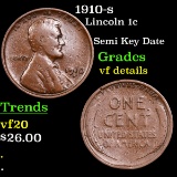 1910-s Lincoln Cent 1c Grades vf details