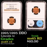 NGC 1995/1995 DDO Lincoln Cent 1c Graded ms65 rd By NGC