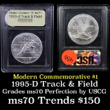 1995-d OlympicsTrack & Field Modern Commem Dollar $1 Grades ms70, Perfection