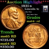 ***Auction Highlight*** 1931-s Lincoln Cent 1c Graded GEM+ Unc RD By USCG (fc)