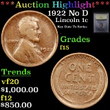 ***Auction Highlight*** 1922 no d Lincoln Cent 1c Graded vg+ By USCG (fc)