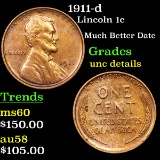 1911-d Lincoln Cent 1c Grades Unc Details