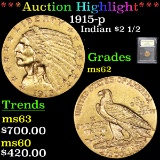 ***Auction Highlight*** 1915-p Gold Indian Quarter Eagle $2 1/2 Graded Select Unc By USCG (fc)