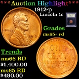 ***Auction Highlight*** 1912-p Lincoln Cent 1c Graded Gem+ Unc RD By USCG (fc)