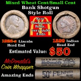 Mixed small cents 1c orig shotgun roll, 1926-s Wheat Cent, 1899 Indian Cent other end