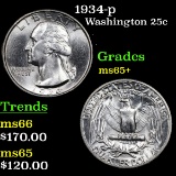 1934-p Washington Quarter 25c Grades GEM+ Unc