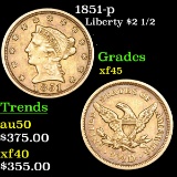 1851-p Gold Liberty Quarter Eagle $2 1/2 Grades xf+