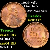 1909 vdb Lincoln Cent 1c Grades Choice+ Unc RB