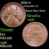 1911-s Lincoln Cent 1c Grades vg+