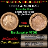 **Auction Highlight** Lincoln Wheat cent 1c orig roll, 1909-s one end,  VDB rev other end, WOW! (fc)