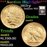 ***Auction Highlight*** 1915-p Gold Indian Eagle $10 Graded Select Unc By USCG (fc)