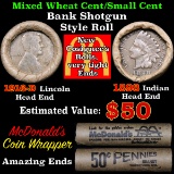 Mixed small cents 1c orig shotgun roll, 1916-d Wheat Cent, 1898 Indian Cent other end