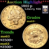***Auction Highlight*** 1861-p Gold Liberty Double Eagle $20 Graded Select Unc By USCG (fc)