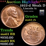 ***Auction Highlight*** 1922-d Weak D Lincoln Cent 1c Graded Select Unc RB By USCG (fc)