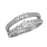 Sterling Silver Round Cut 3 Stone Pave Duo Weding Band Set Size 7