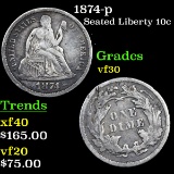 1874-p Seated Liberty Dime 10c Grades vf++