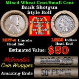 Mixed small cents 1c orig shotgun roll, 1917-s Wheat Cent, 1898 Indian Cent other end