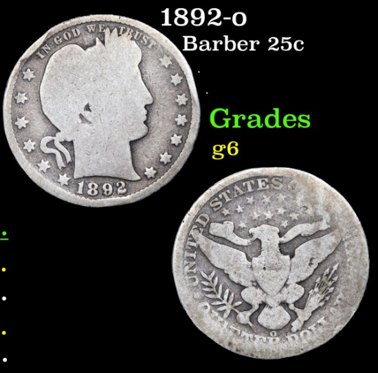 1892-o Barber Quarter 25c Grades g+