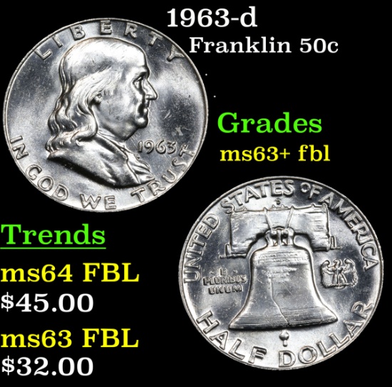 1963-d Franklin Half Dollar 50c Grades Select Unc+ FBL