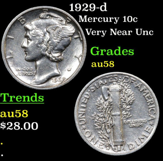 1929-d Mercury Dime 10c Grades Choice AU/BU Slider