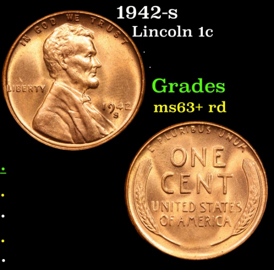 1942-s Lincoln Cent 1c Grades Select+ Unc RD
