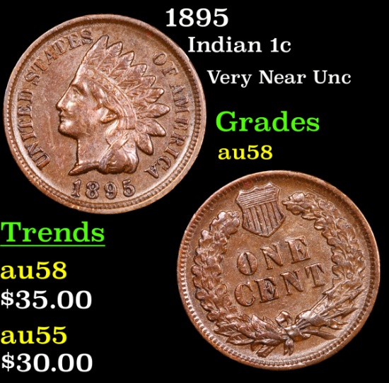 1895 Indian Cent 1c Grades Choice AU/BU Slider