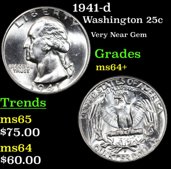 1941-d Washington Quarter 25c Grades Choice+ Unc
