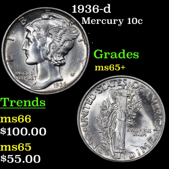 1936-d Mercury Dime 10c Grades GEM+ Unc