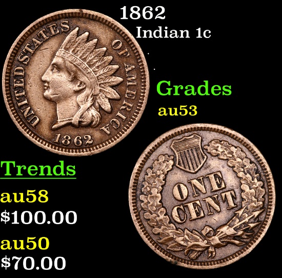 1862 Indian Cent 1c Grades Select AU