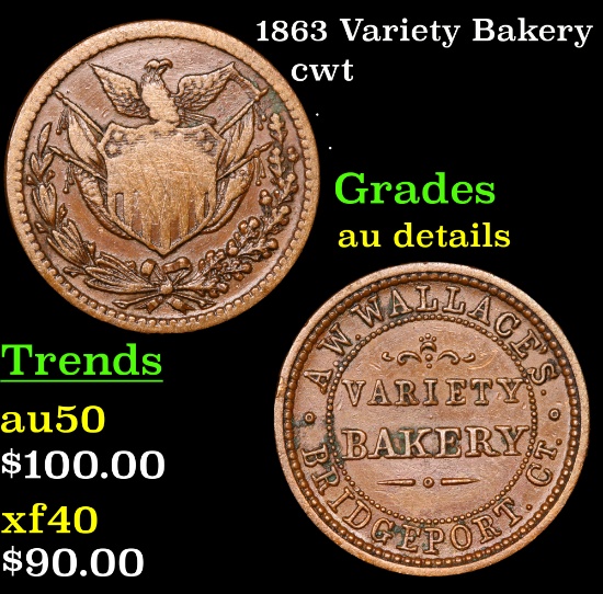 1863 Variety Bakery Civil War Token 1c Grades AU Details