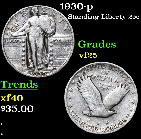 1930-p Standing Liberty Quarter 25c Grades vf+