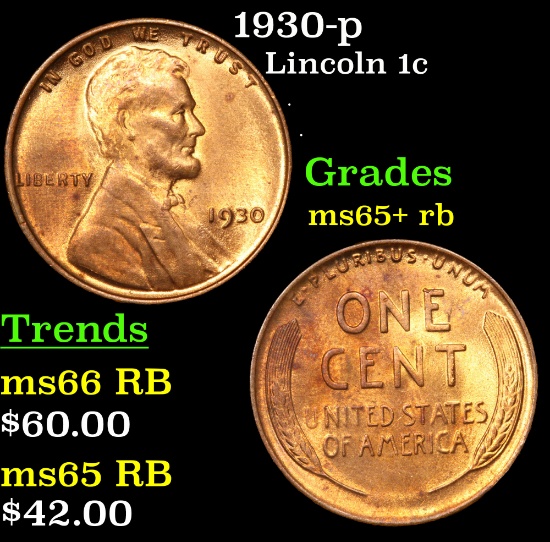 1930-p Lincoln Cent 1c Grades Gem+ Unc RB