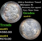 1886-p Rainbow Toned Morgan Dollar $1 Grades Choice+ Unc
