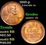 1910-p Lincoln Cent 1c Grades Select+ Unc RB