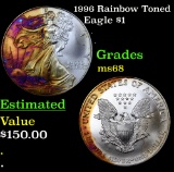 1996 Rainbow Toned Silver Eagle Dollar $1 Grades GEM+++ Unc