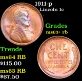 1911-p Lincoln Cent 1c Grades Select+ Unc RB