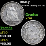 1858-p Seated Liberty Half Dime 1/2 10c Grades xf